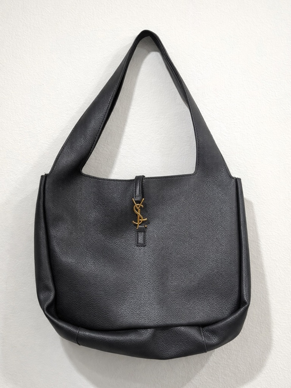 Saint Laurent Black Leather Shoulder Tote with Gold YSL Charm